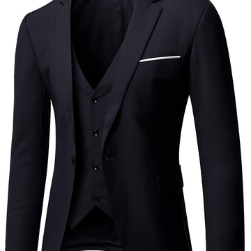Riolio Mens Slim Fit Suit One Button 3-Piece Blazer Dress Business Wedding Party Jacket Vest & Pant